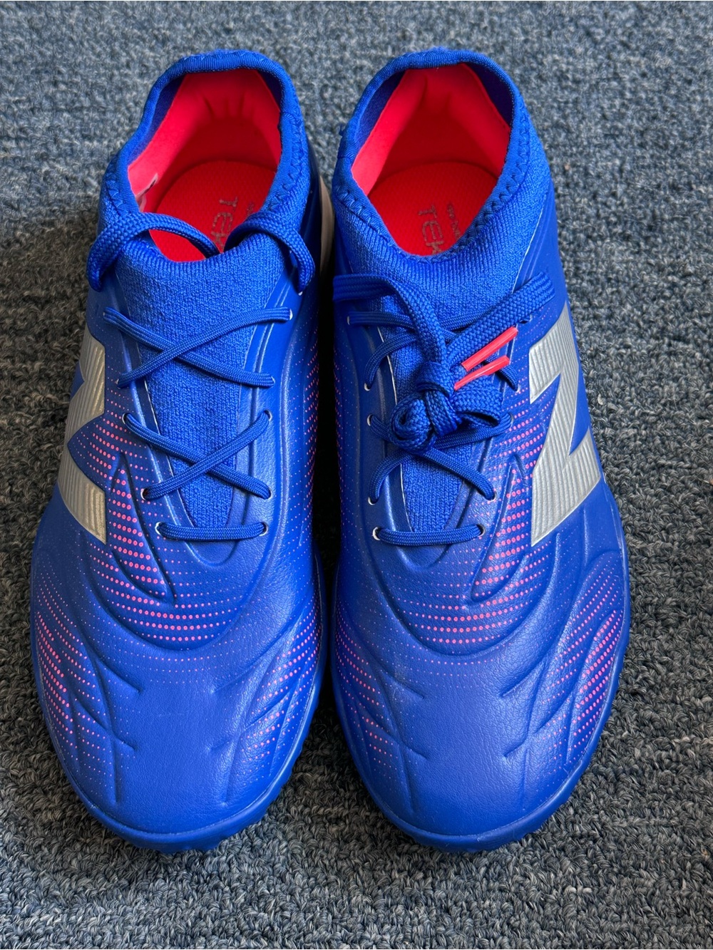New Balance Blue Athletic Turf Soccer Shoes with Pink Accents - Picture 2 of 6
